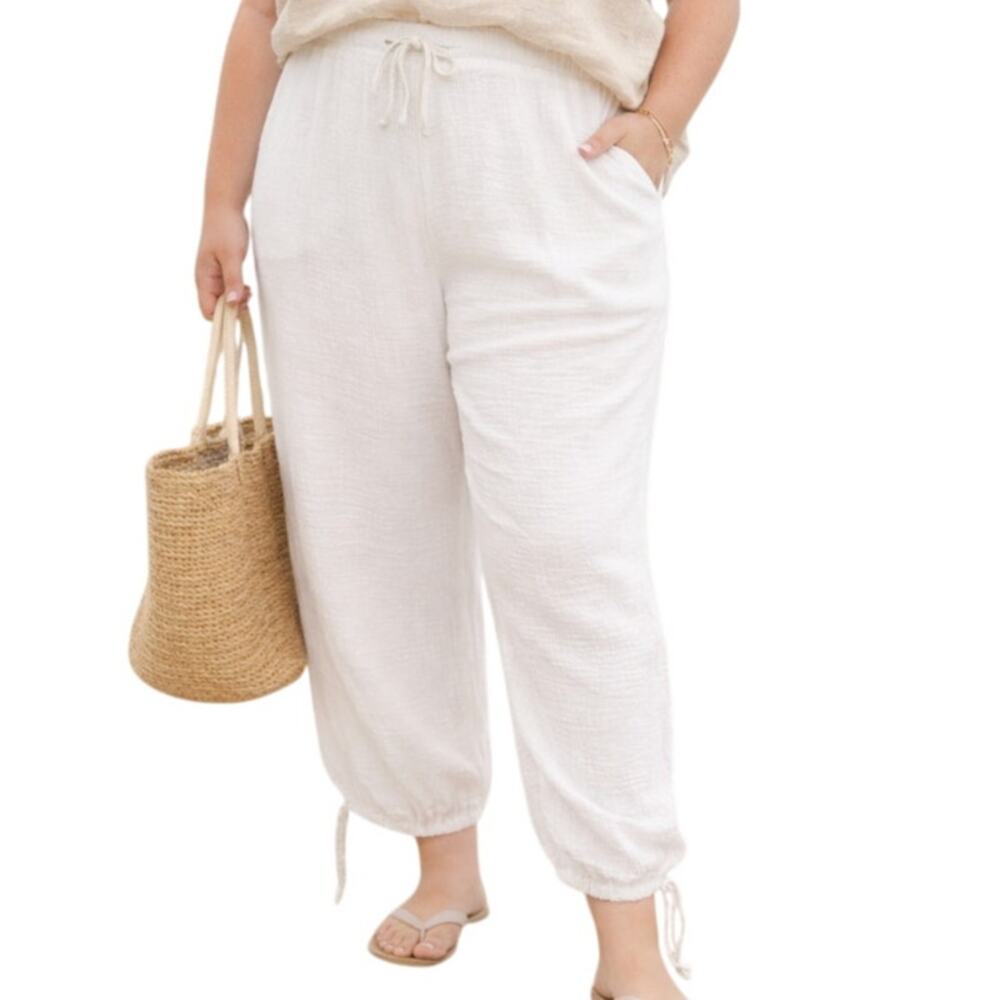 bryn WALKER White Waffle Knit Pants Size XL Quiet Luxury Coastal Summer NWT